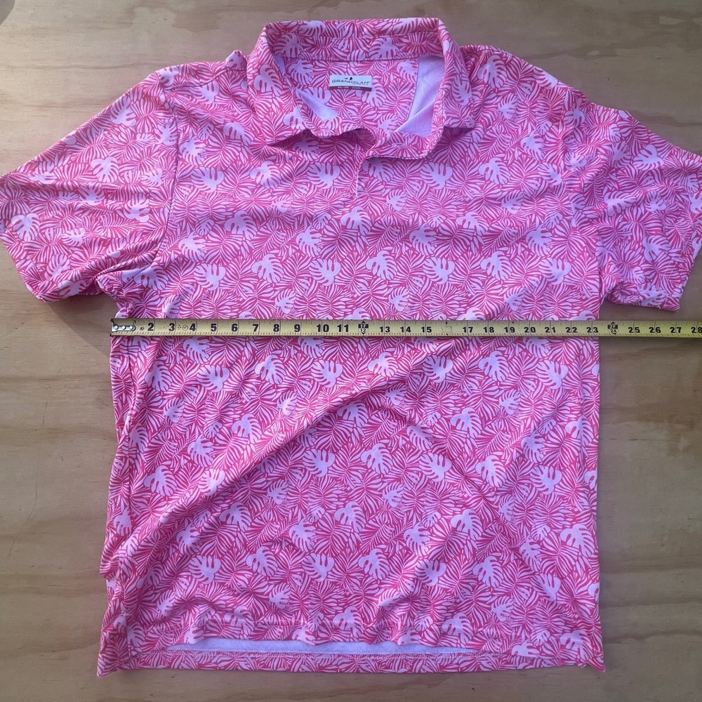 Grand Slam Performance Mens XXL Pink Tropical Monstera Leaf Print GolfPolo Shirt